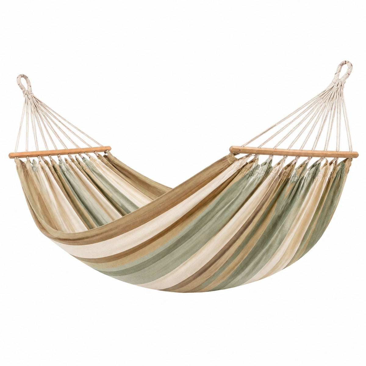 Amaca in cotone con barre di legno verde e beige 200x150 cm