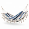 Amaca in Cotone Strisce Blu e Beige con Frange 200x150 cm