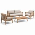 Set da giardino in legno e poliestere beige con divano, poltrone e tavolino