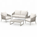 Set da Giardino in Alluminio e Corda con Divano, Poltrone e Tavolino Grigio
