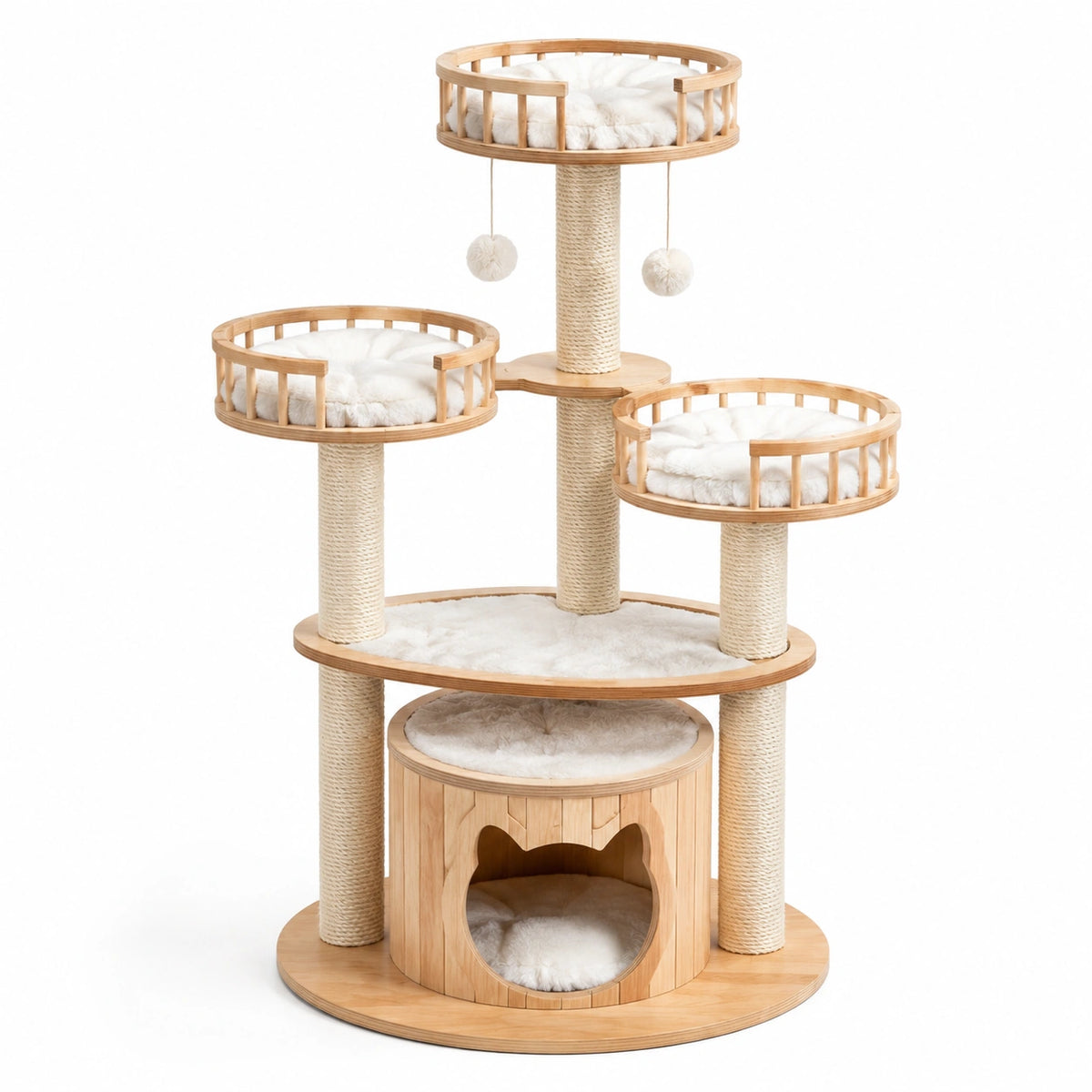 Tiragraffi in Legno di Pino e Sisal con Piattaforme Crema