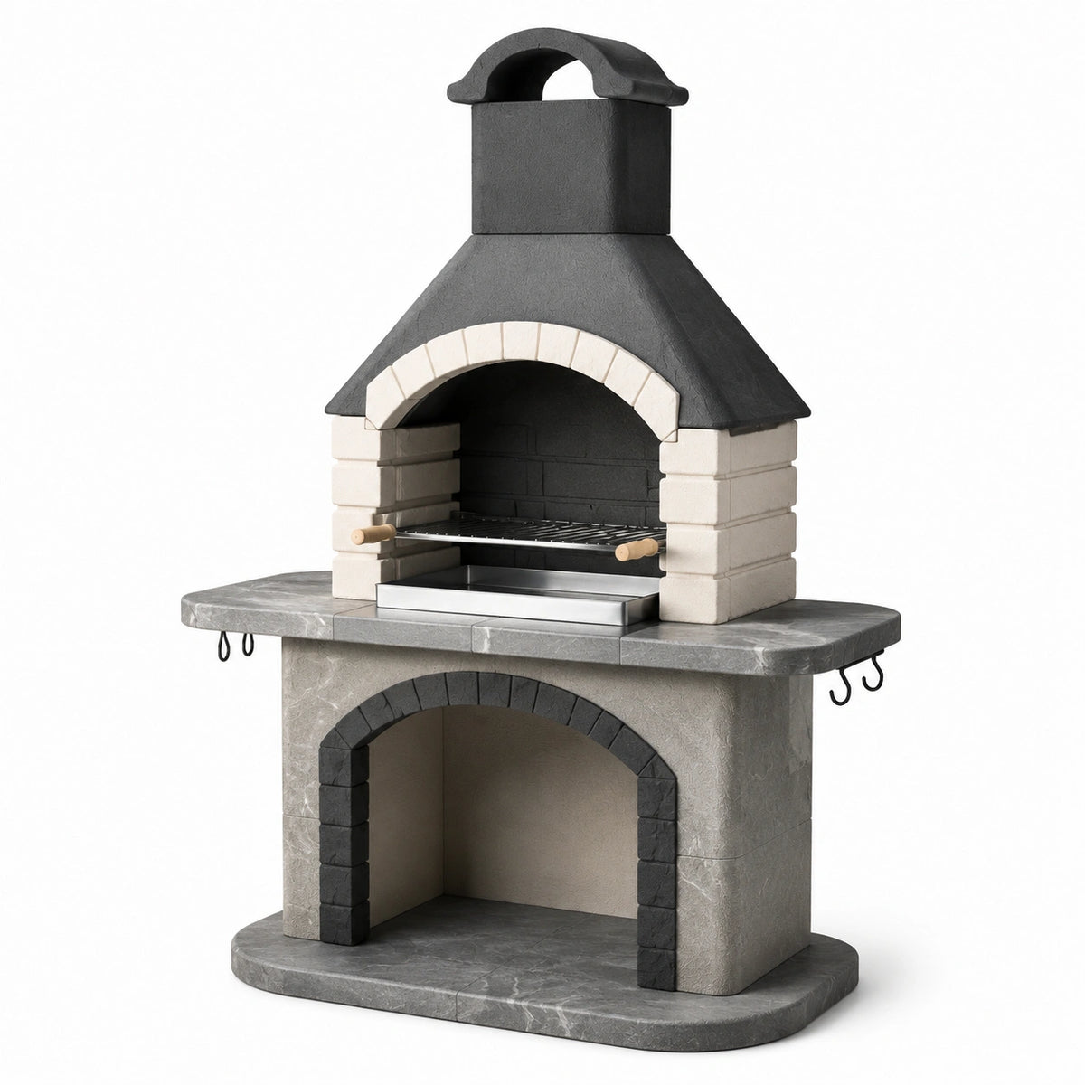 Barbecue in cemento refrattario e pietra lavica con griglia in acciaio inox