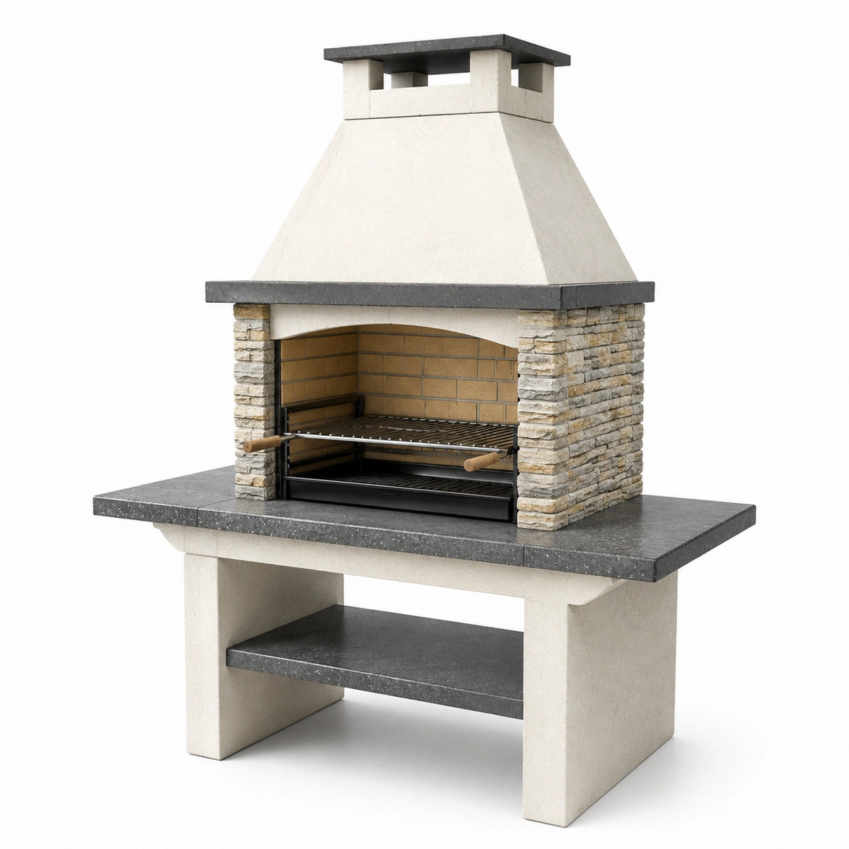 Griglia Barbecue in Cemento e Pietra con Acciaio Inox 150x75x200 cm