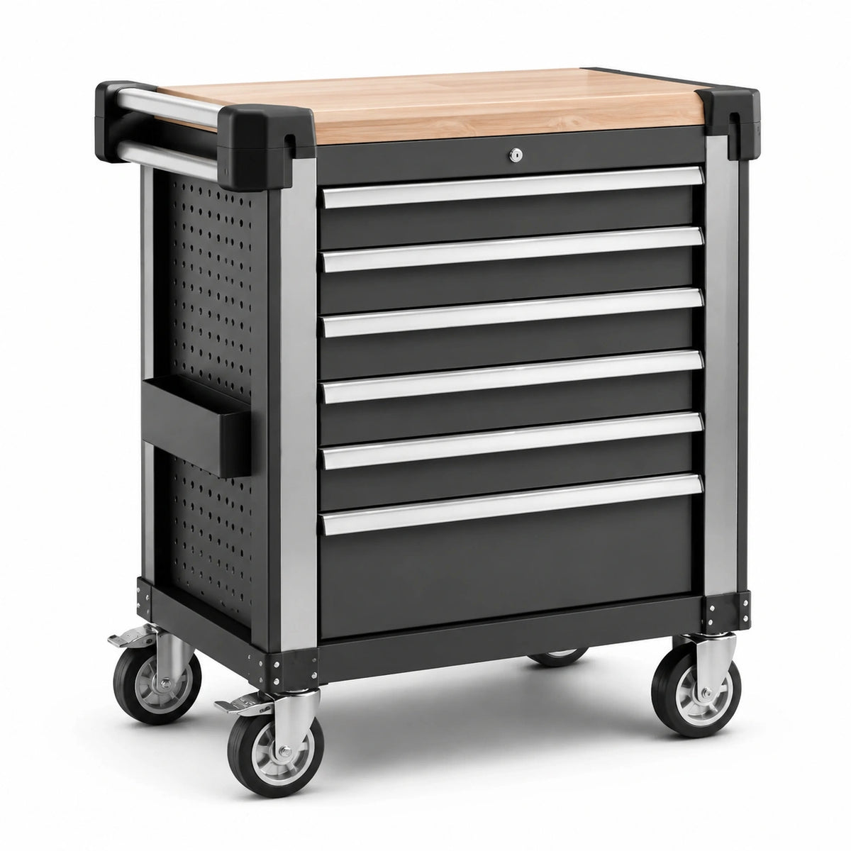 Carrello portautensili con 6 cassetti in metallo e legno
