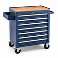 Carrello portautensili in metallo con piano in bambù 7 cassetti blu