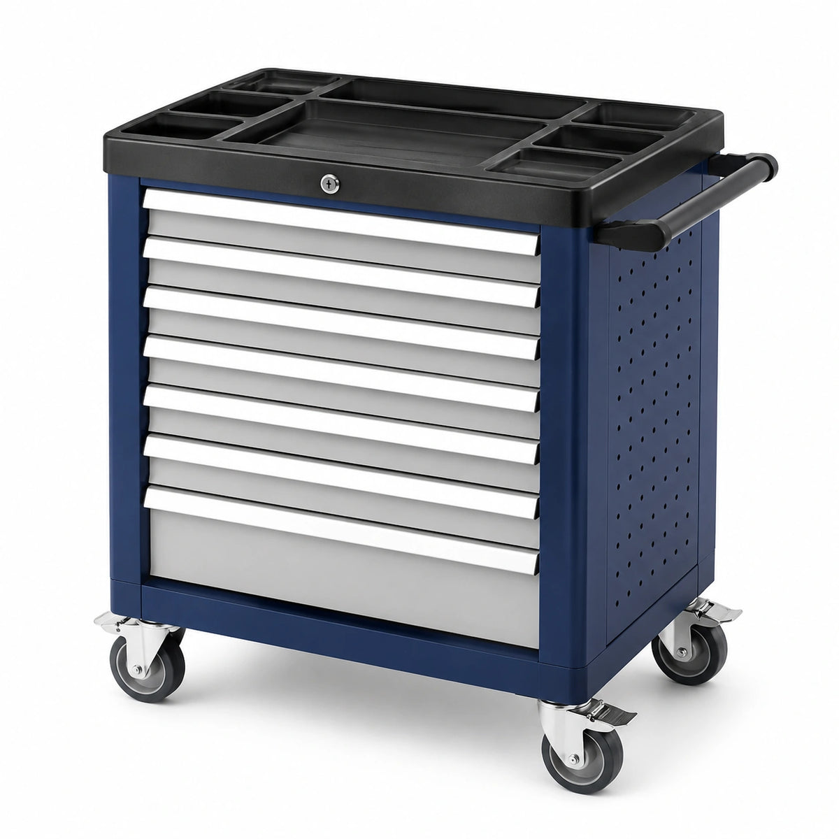 Carrello portautensili in metallo con 7 cassetti blu e nero