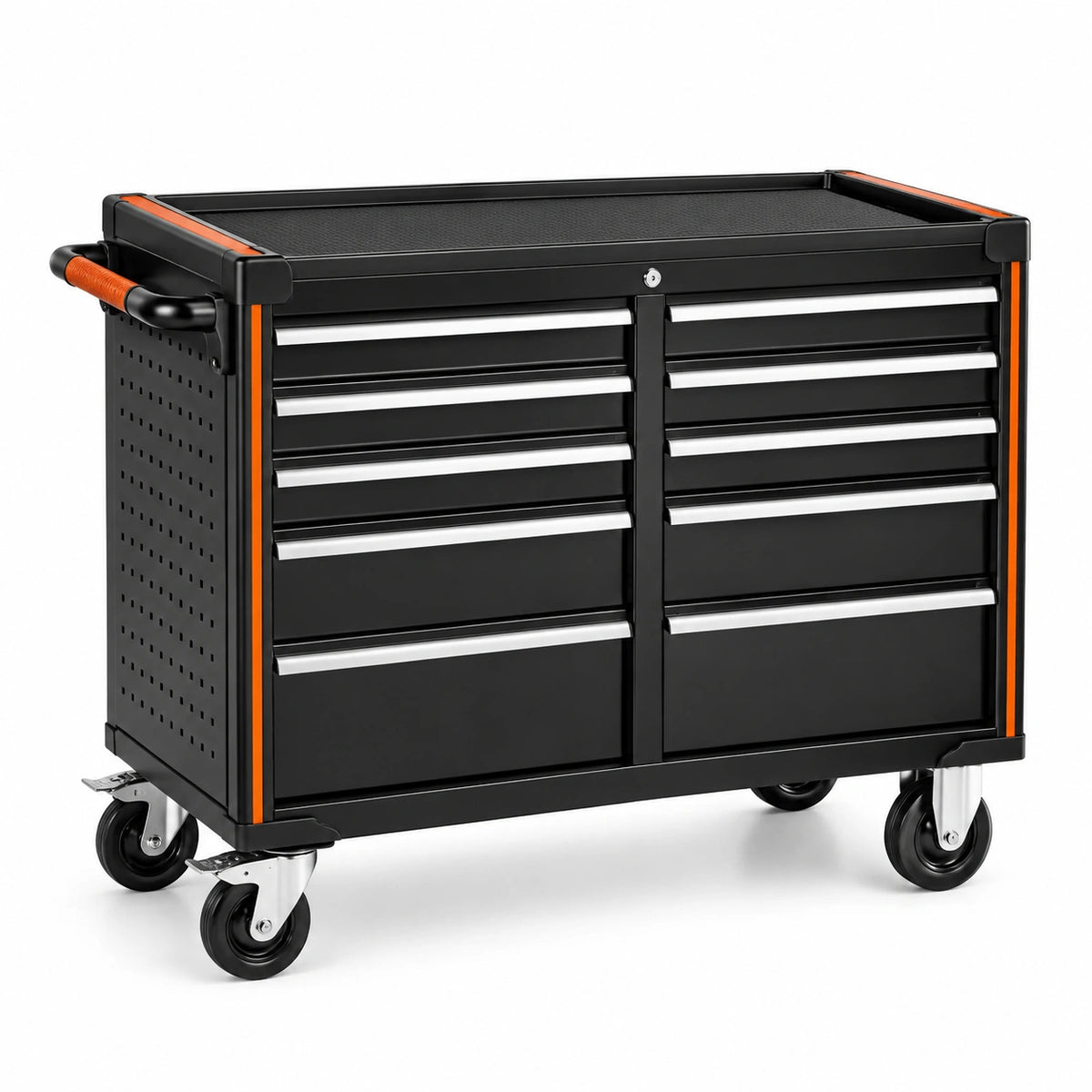 Carrello portautensili in metallo nero con cassetti e rotelle