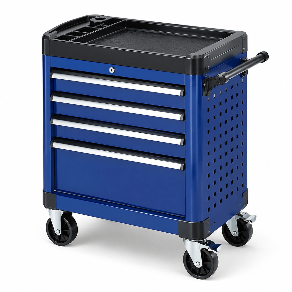 Carrello portautensili in metallo con 5 cassetti e ruote blu 77x46x85 cm