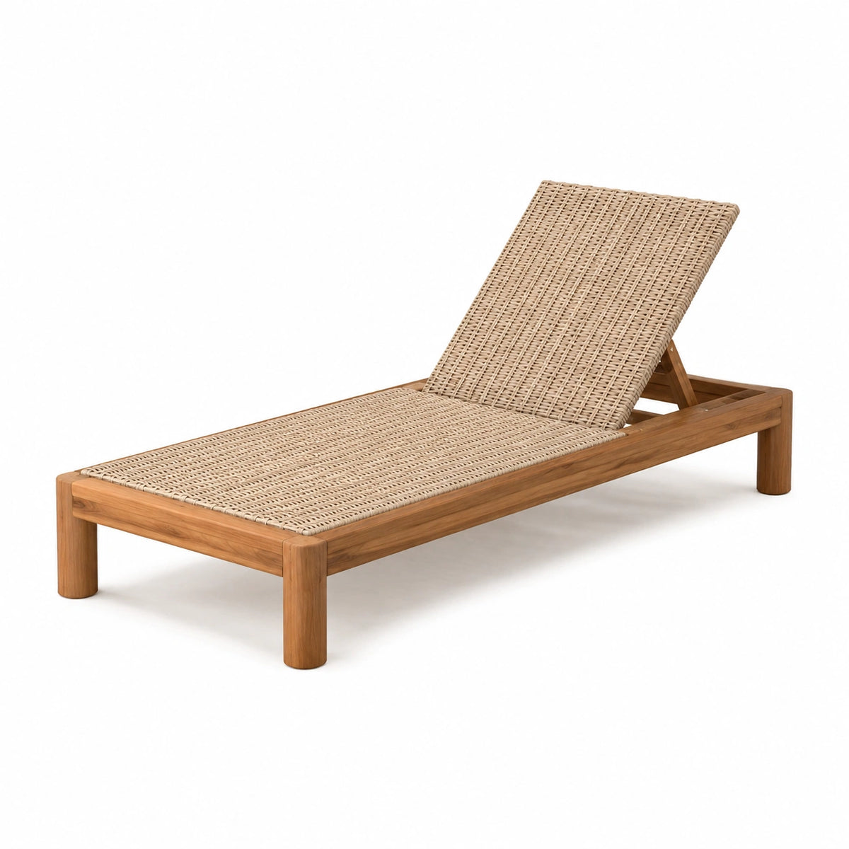 Lettino prendisole in legno di teak e fibra sintetica beige