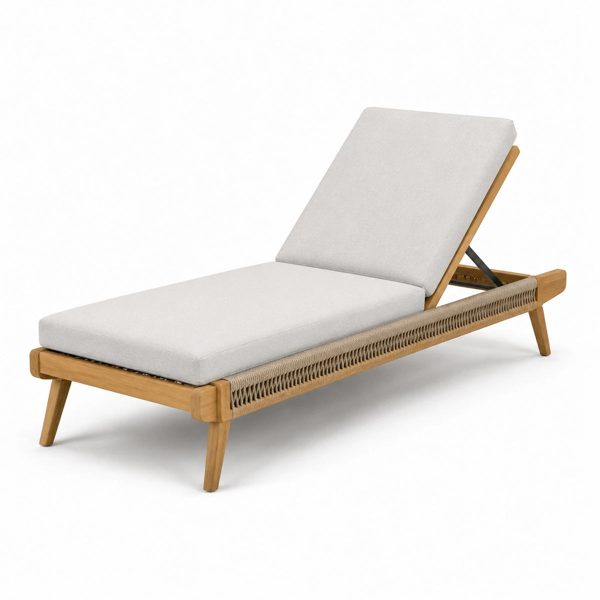 Lettino prendisole in teak e tessuto regolabile 200x65x30 cm