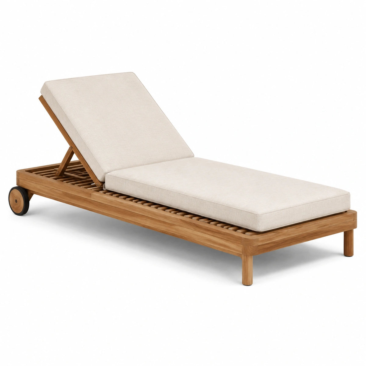 Lettino prendisole in legno con cuscino in poliestere beige