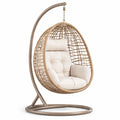 Sedia sospesa in rattan sintetico con cuscino beige