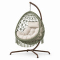Poltrona sospesa in metallo e rattan sintetico con cuscino in poliestere, Verde Beige