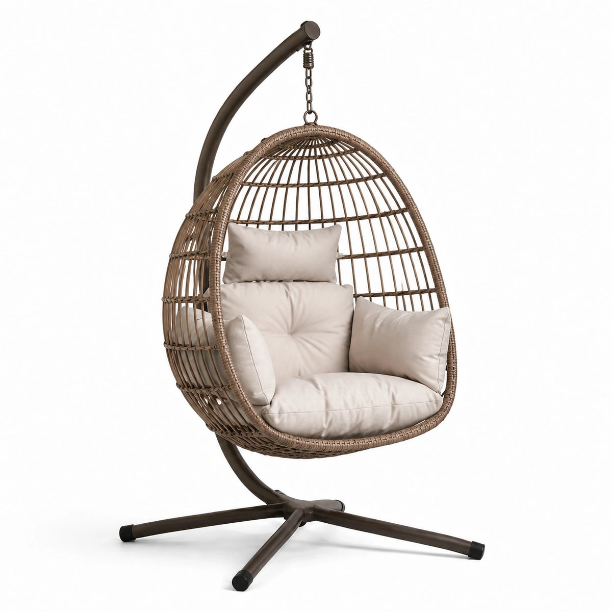 Sedia sospesa in rattan con cuscini beige