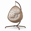 Sedia Sospesa in Rattan Sintetico e Acciaio con Cuscino in Poliestere Beige
