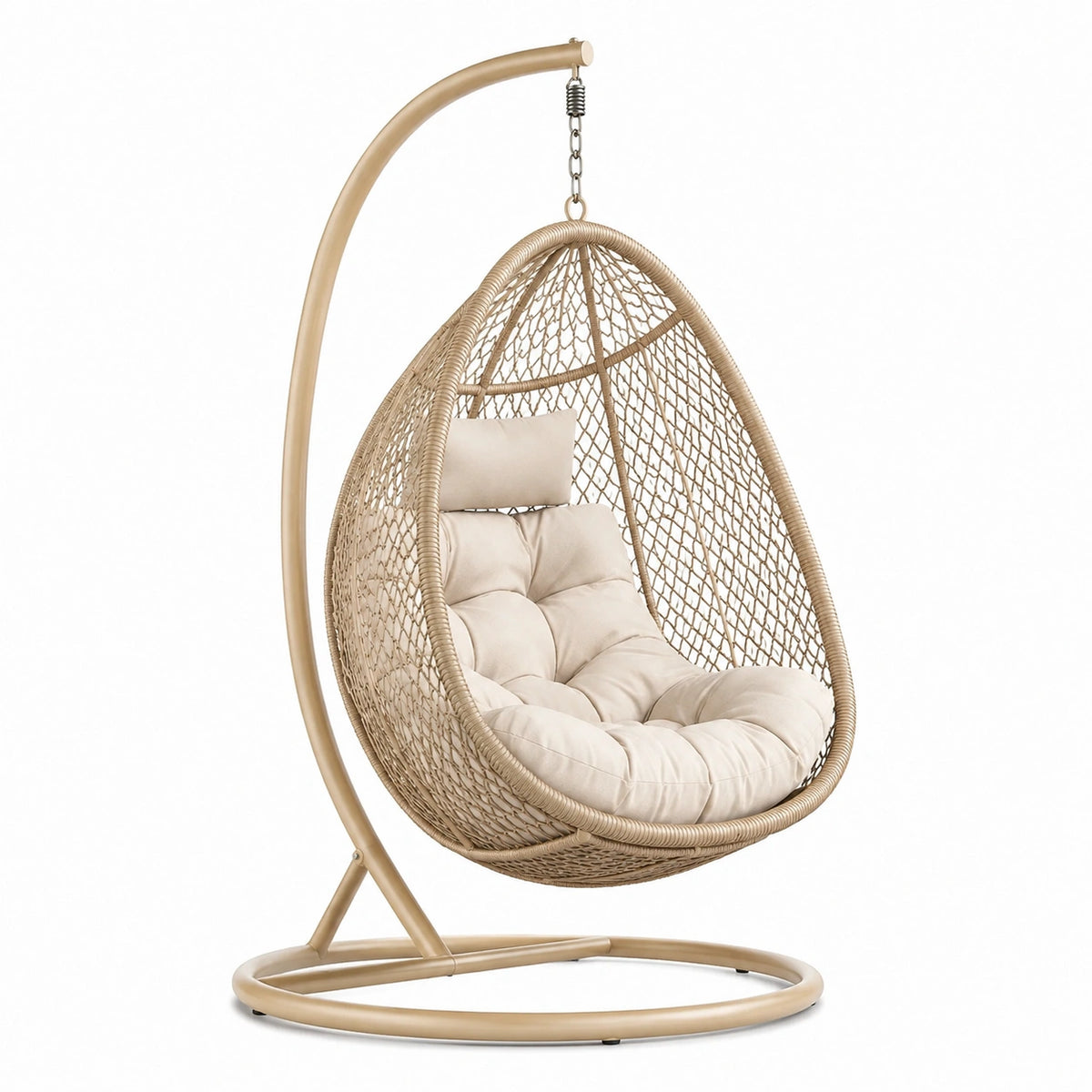 Poltrona sospesa in rattan con cuscino imbottito e supporto in metallo 195 cm