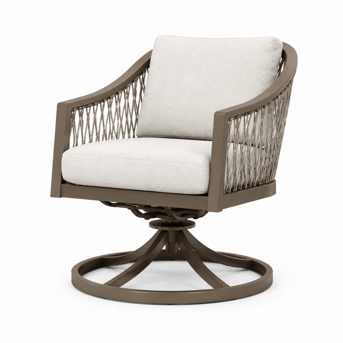 Sedia Girevole per Esterni in Metallo e Tessuto Poliestere Beige