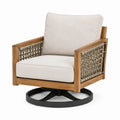 Poltrona girevole in legno e metallo con cuscini beige