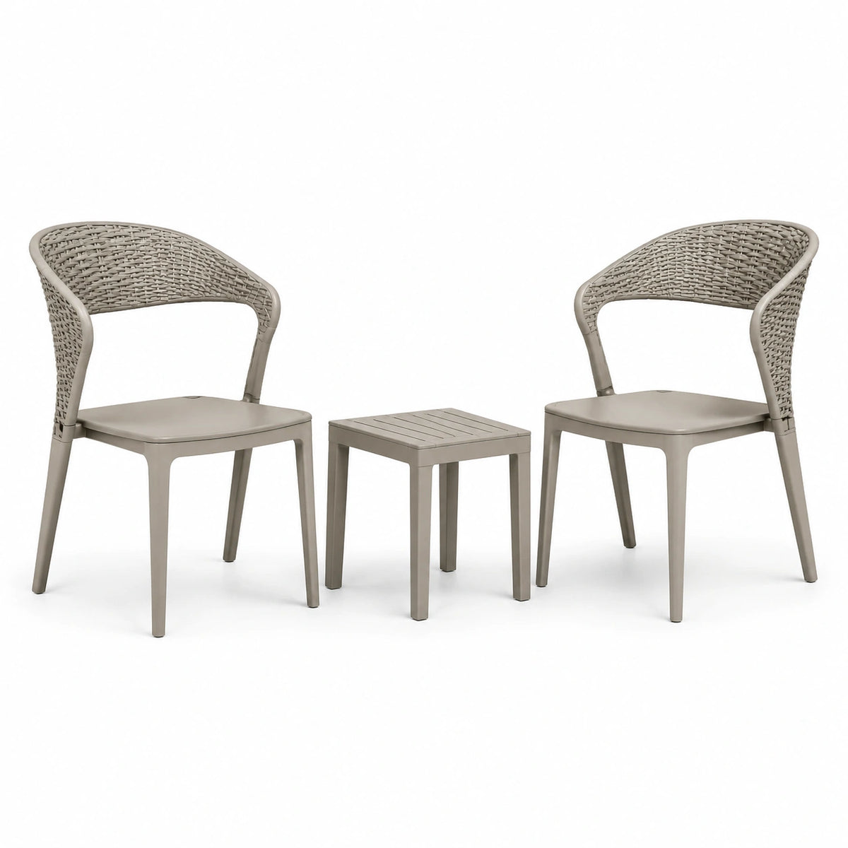 Set bistrot in polipropilene intrecciato beige da esterno 2 sedie 1 tavolino