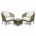 Set da giardino in metallo e corda verde con cuscini bianchi