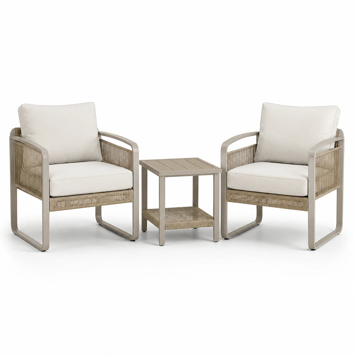 Set da giardino in metallo con sedie in poliestere e tavolo quadrato beige