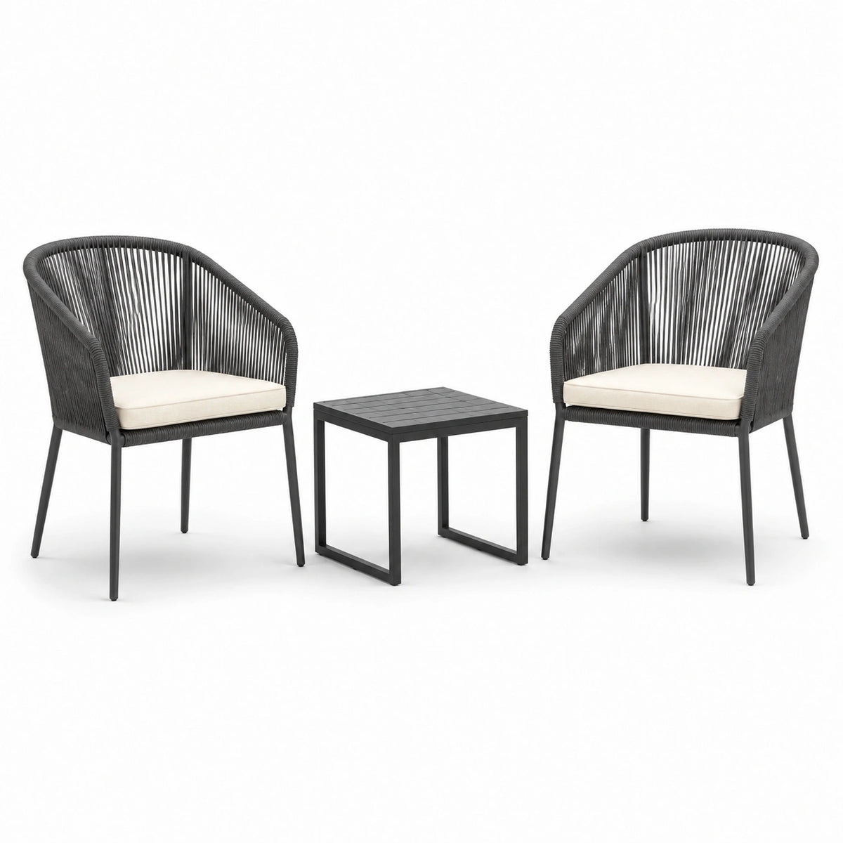 Set bistrot da giardino in corda e metallo nero